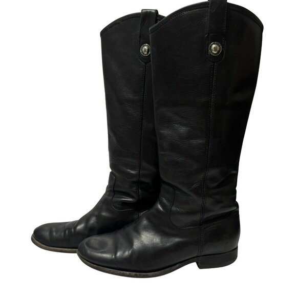 Frye Melissa Button Riding Biker Leather Pull-on Boots 77167 Size 7.5B Black - Picture 1 of 11